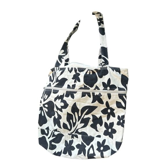 Island Breeze Hawaiian Black Floral Beach Tote and Crossbody Bag - Picture 2 of 8